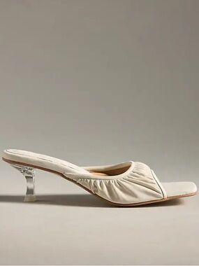 Reike Nen Cream Shirred Mule Heels with Clear Sculpted Heel